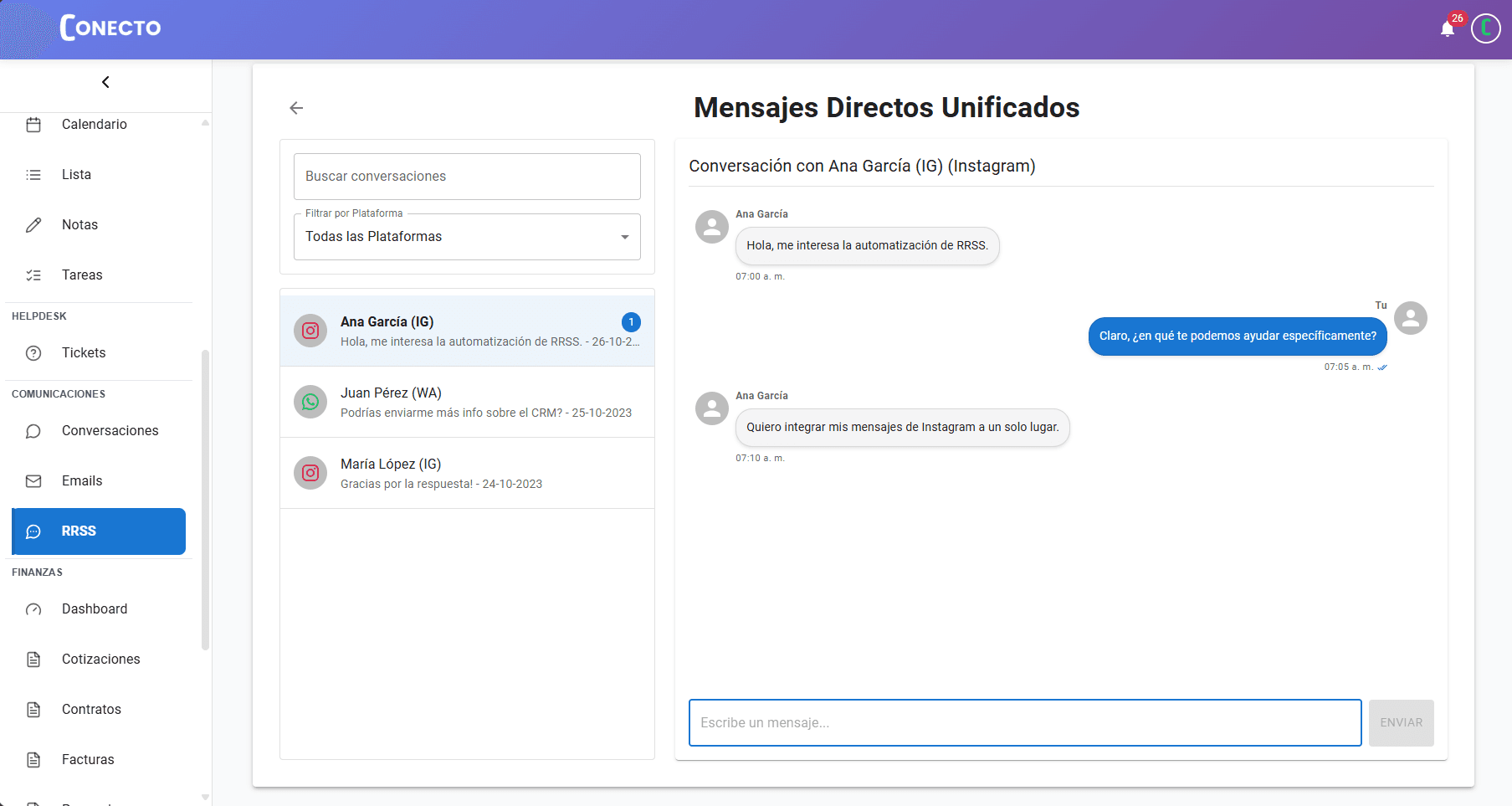 Captura de pantalla de la función: Habla con tus Clientes en la misma APP.
